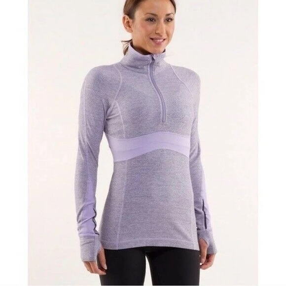 lululemon athletica Tops - Lululemon Run Size 8 Full Tilt Pullover Half Zip Lilac Heathered Coal Wee Stripe